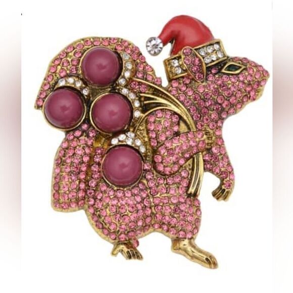 Austrian Crystal Christmas Mouse Brooch - Picture 1 of 10